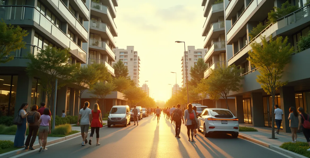 Vues panoramiques de villes canadiennes moyennes avec innovations en durabilité, mobilité et technologie