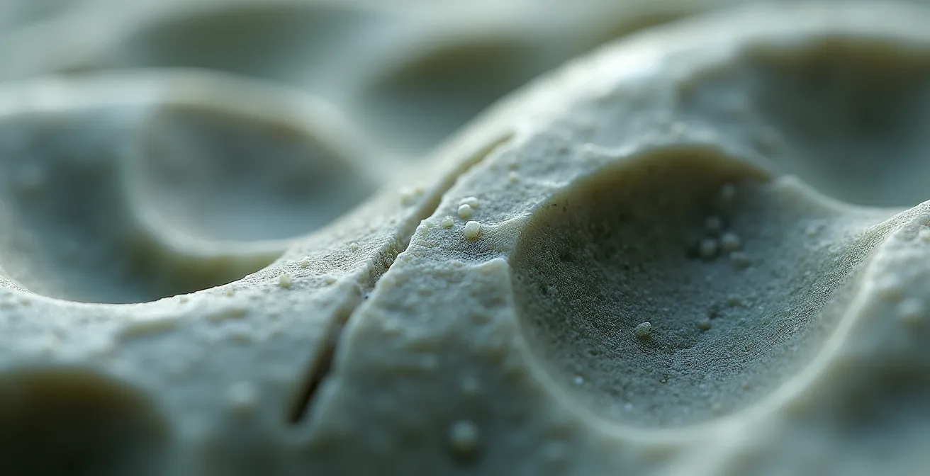 Détail macro d'une sculpture inuite en stéatite montrant les textures et marques d'outils traditionnels