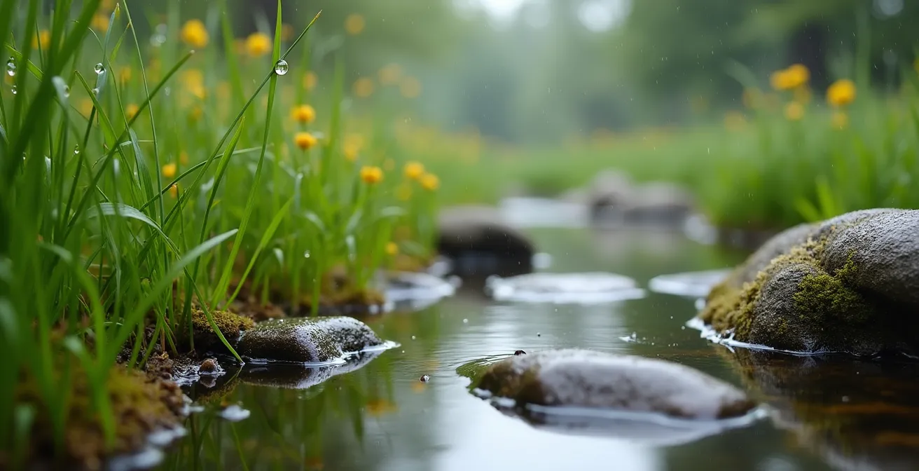 Parc-éponge innovant de Montréal avec bassins de biorétention et végétation luxuriante